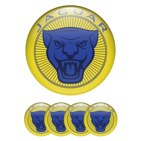 Jaguar Wheel Emblem for Center Caps Yellow Background Blue Logo