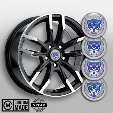 Jaguar Silicone Stickers for Center Wheel Caps Grey Base Blue White Logo