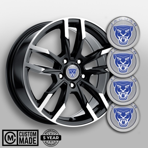 Jaguar Silicone Stickers for Center Wheel Caps Grey Base Blue White Logo