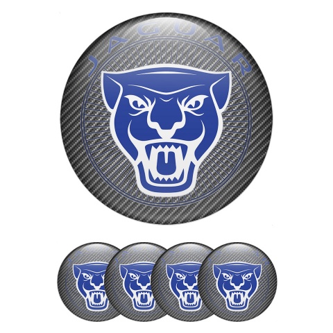 Jaguar Domed Stickers for Wheel Center Caps Light Carbon Blue White Logo