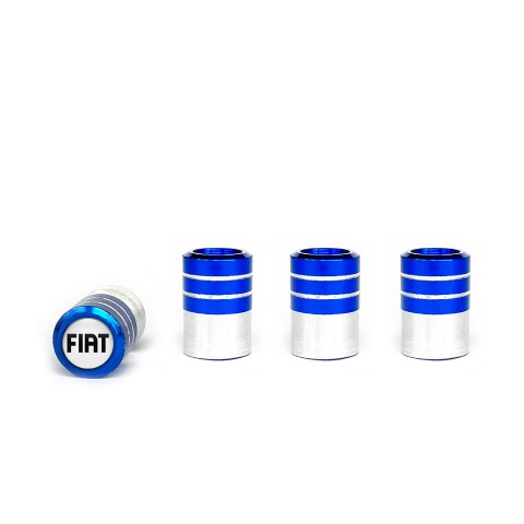 Fiat Valve Caps Blue 4 pcs White Silicone Sticker with Black Logo