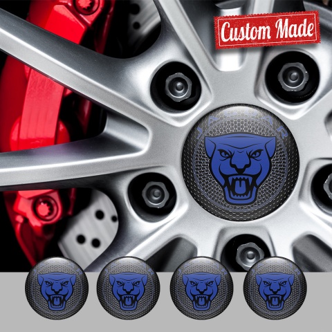 Jaguar Center Caps Wheel Emblem Dark Mesh Blue Black Logo