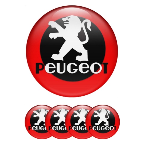 Peugeot Silicone Stickers for Center Wheel Caps Red Fill Black Circle