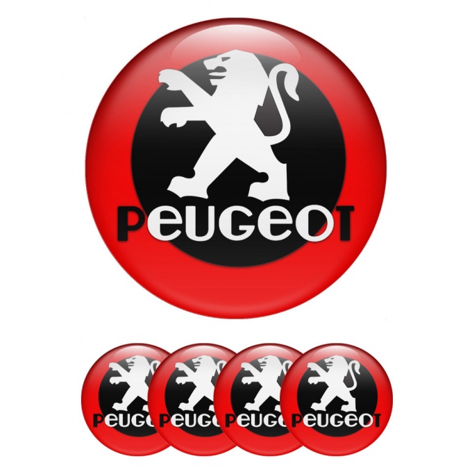 Peugeot Silicone Stickers for Center Wheel Caps Red Fill Black Circle
