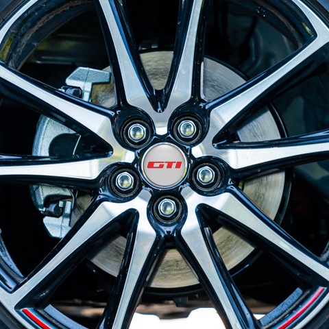 Peugeot Center Caps Wheel Emblem Grey Fill Red GTI Logo Design