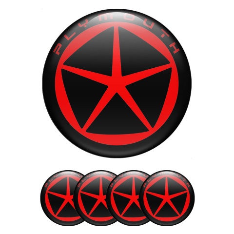 Plymouth Domed Stickers for Wheel Center Caps Black Red Star Logo
