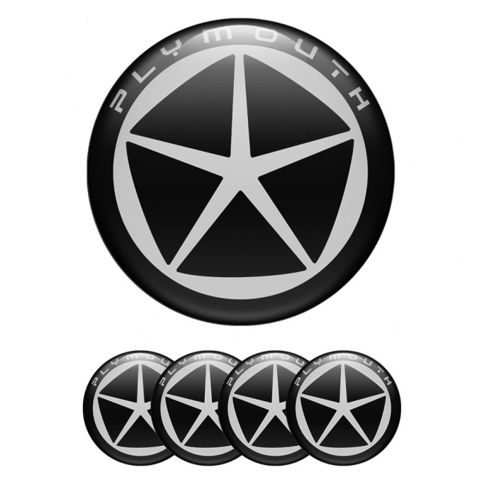 Plymouth Wheel Emblem for Center Caps Black Fill Grey Star Edition
