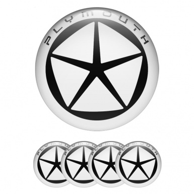 Plymouth Center Wheel Caps Stickers White Ring Black Star Design