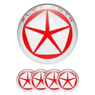 Plymouth Emblems for Center Wheel Caps White Ring Red Star Design