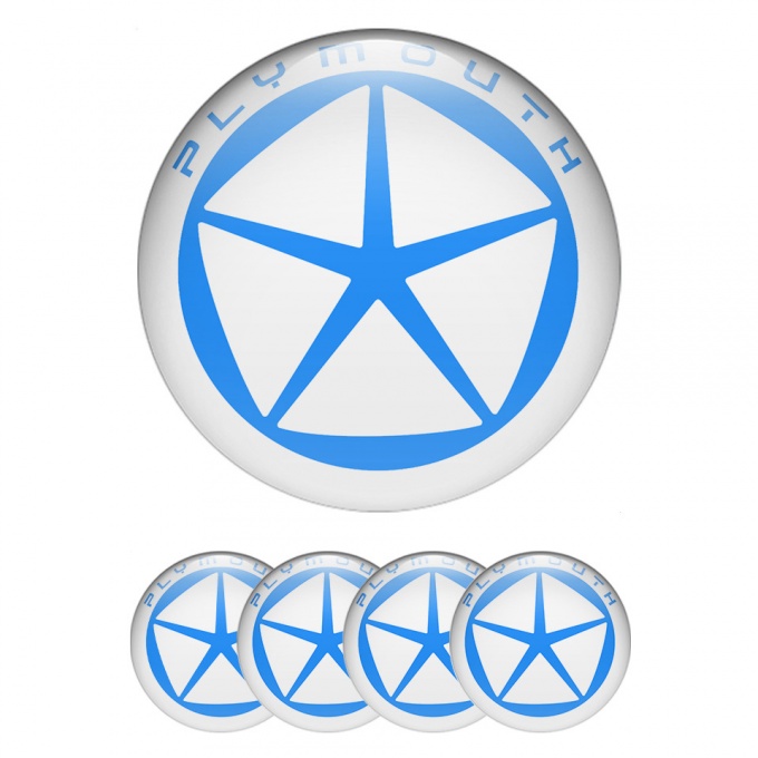 Plymouth Emblem for Wheel Center Caps White Ring Blue Star Logo