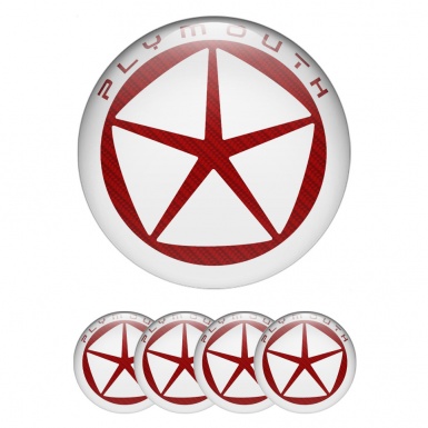 Plymouth Emblem for Center Wheel Caps White Ring Red Carbon Star Logo