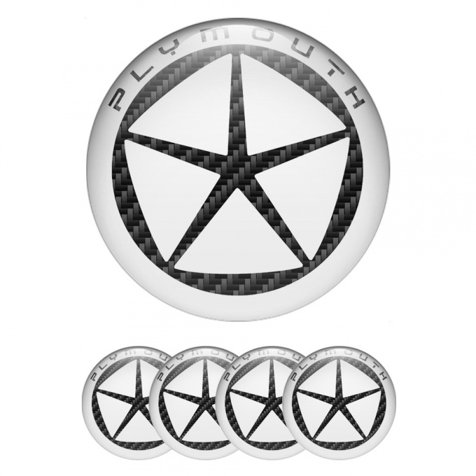 Plymouth Emblems for Center Wheel Caps White Ring Black Carbon Star