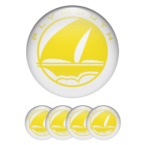 Plymouth Stickers for Center Wheel Caps White Fill Yellow Mayflower Logo