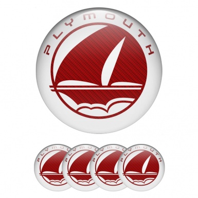 Plymouth Center Wheel Caps Stickers White Base Red Carbon Mayflower Logo