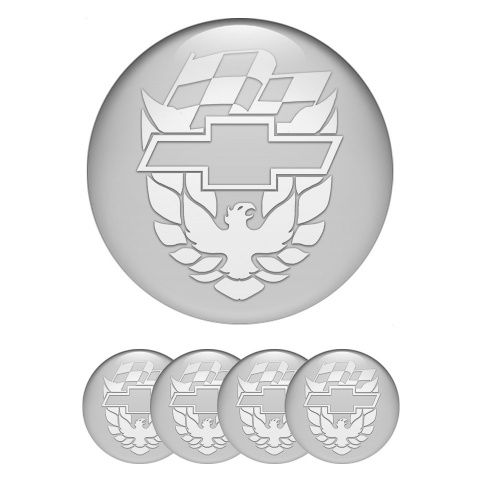Pontiac Domed Stickers for Wheel Center Caps Grey White Firebird Design