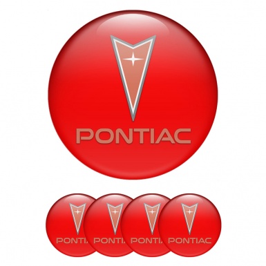 Pontiac Domed Stickers for Wheel Center Caps Crimson Base Red Logo