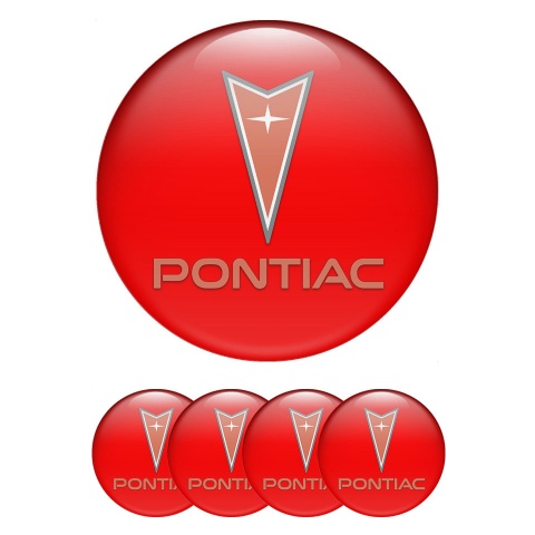 Pontiac Domed Stickers for Wheel Center Caps Crimson Base Red Logo