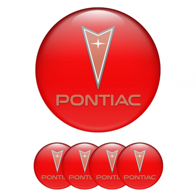 Pontiac Domed Stickers for Wheel Center Caps Crimson Base Red Logo