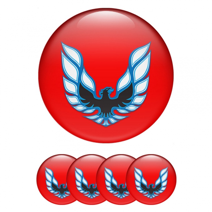 Pontiac Stickers for Center Wheel Caps Red Base Blue Firebird Logo