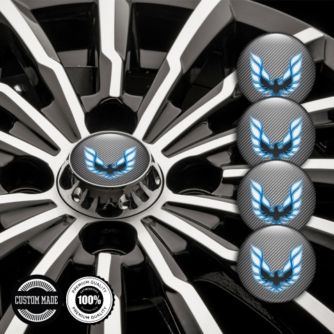 Pontiac Stickers for Wheels Center Caps Carbon Fiber Blue Firebird Motif