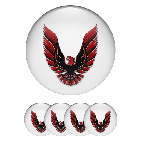 Mini Cooper Center Wheel Caps Stickers White Fill Red Firebird Art Edition