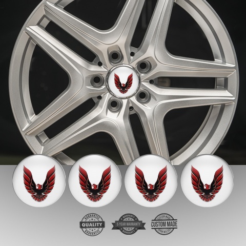 Mini Cooper Center Wheel Caps Stickers White Fill Red Firebird Art Edition