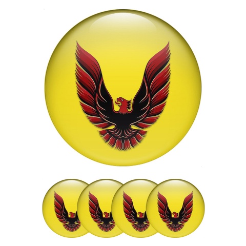 Pontiac Wheel Stickers for Center Caps Yellow Base Red Firebird Art Design