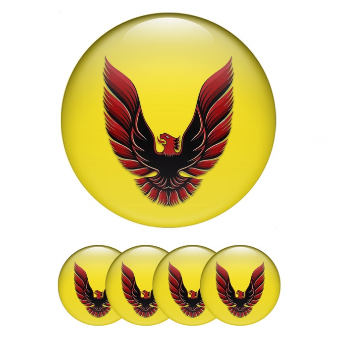 Pontiac Wheel Stickers for Center Caps Yellow Base Red Firebird Art Design