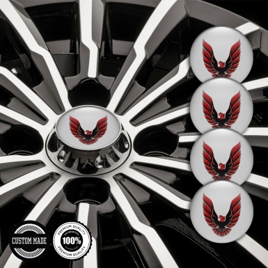 Pontiac Stickers for Center Wheel Caps Grey Base Red Firebird Art Design