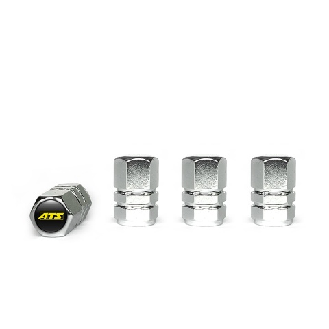 ATS Valve Caps Chrome 4 pcs Black Silicone Sticker with Yellow Logo