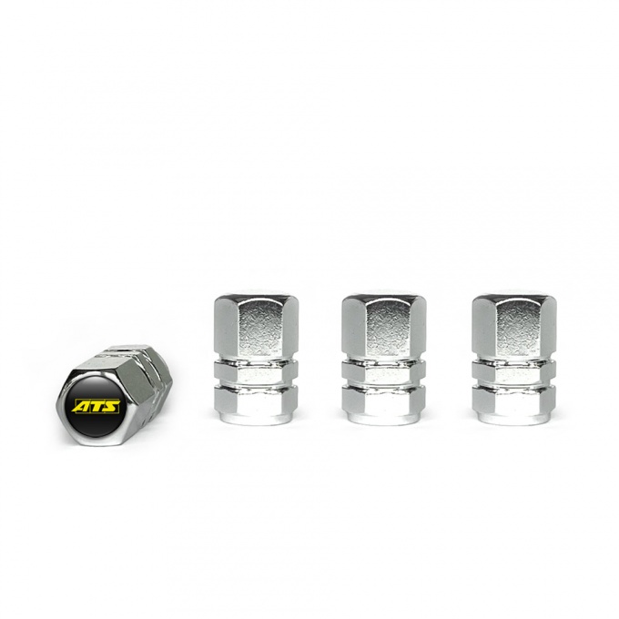 ATS Valve Caps Chrome 4 pcs Black Silicone Sticker with Yellow Logo