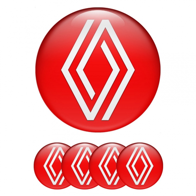 Renault Emblems for Center Wheel Caps Red Background White Simple Logo