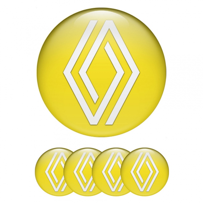 Renault Wheel Stickers for Center Caps Yellow Background White Simple Logo
