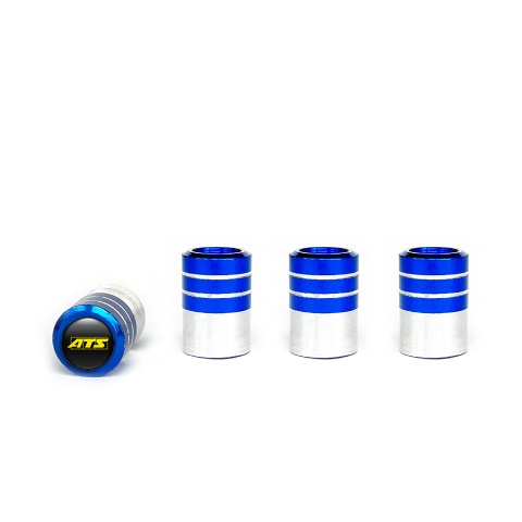 ATS Valve Caps Blue 4 pcs Black Silicone Sticker with Yellow Logo
