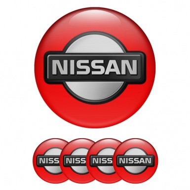 Nissan Emblem for Center Wheel Caps Red Fill Polished Circle Logo