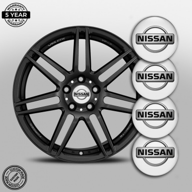 Nissan Domed Stickers for Wheel Center Caps White Fill Chromatic Logo