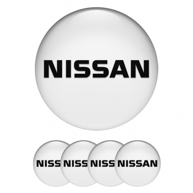 Nissan Center Wheel Caps Stickers White Base Heavy Black Logo
