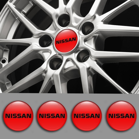 Nissan Emblems for Center Wheel Caps Red Base Heavy Black Edition