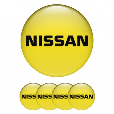 Nissan Wheel Stickers for Center Caps Yellow Fill Heavy Black Logo