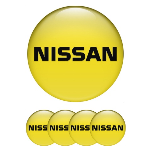 Nissan Wheel Stickers for Center Caps Yellow Fill Heavy Black Logo