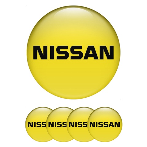 Nissan Wheel Stickers for Center Caps Yellow Fill Heavy Black Logo
