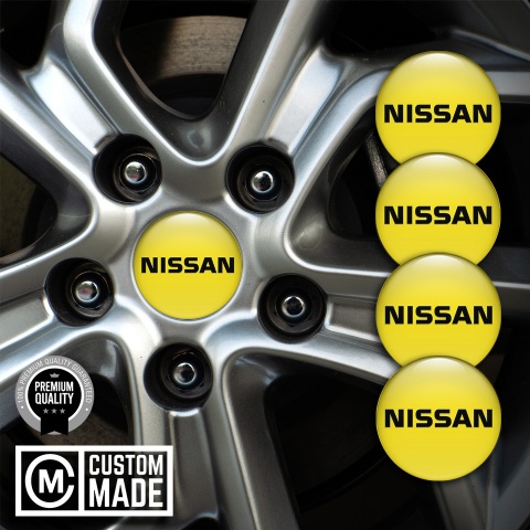 Nissan Wheel Stickers for Center Caps Yellow Fill Heavy Black Logo