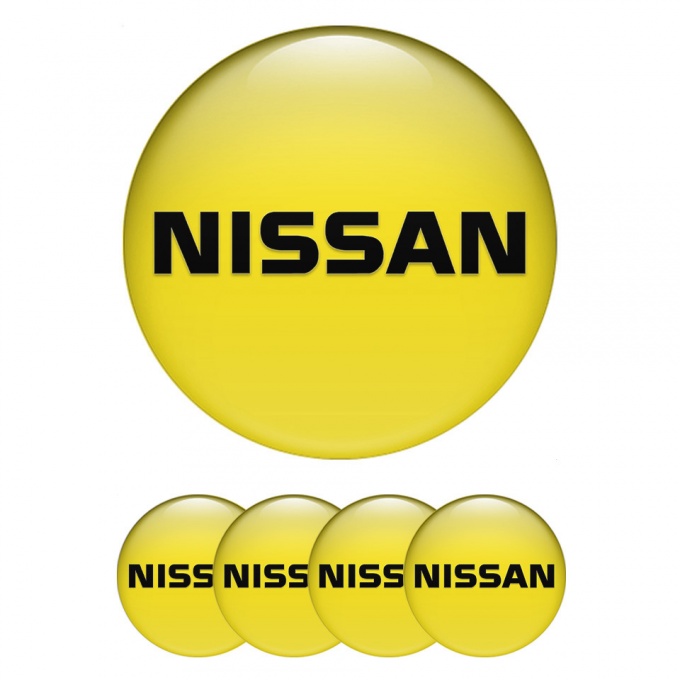 Nissan Wheel Stickers for Center Caps Yellow Fill Heavy Black Logo