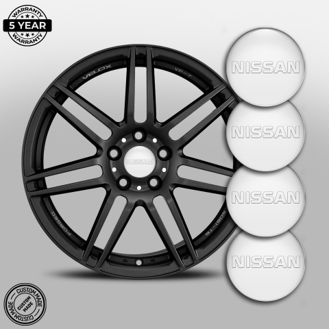 Nissan Center Wheel Caps Stickers White Fill Transparent Bold Logo