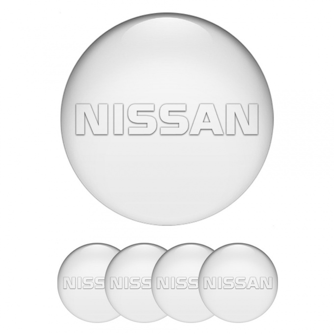 Nissan Center Wheel Caps Stickers White Fill Transparent Bold Logo