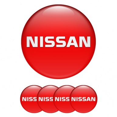 Nissan Emblems for Center Wheel Caps Red Fill White Bold Logo Edition