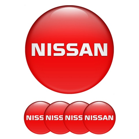 Nissan Emblems for Center Wheel Caps Red Fill White Bold Logo Edition