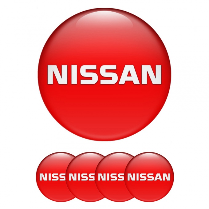 Nissan Emblems for Center Wheel Caps Red Fill White Bold Logo Edition