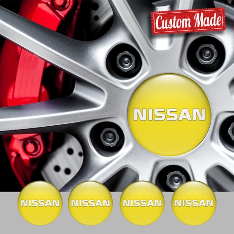 Nissan Wheel Stickers for Center Caps Yellow Base White Bold Logo Design