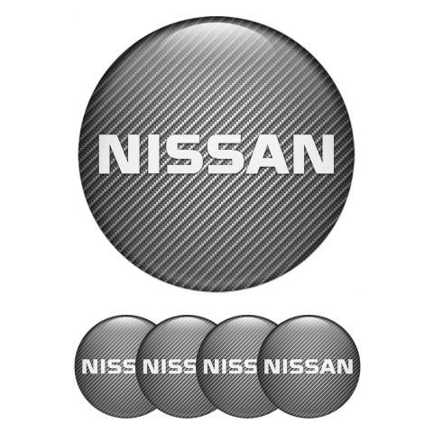 Nissan Center Caps Wheel Emblem Carbon Fiber White Bold Logo Motif